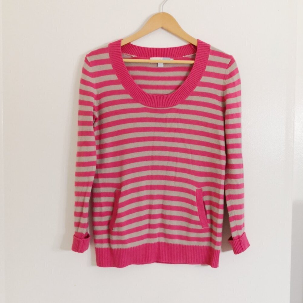 Boden Cotton Cashmere Angora Rabbit Hair Blend Stripe Sweater Pink/Tan Size US 8